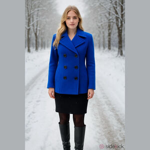 St. John's Bay Royal Blue Pea Coat L wool cashmere blend
